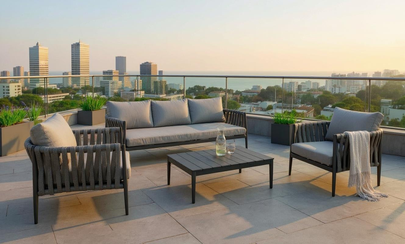 סט גינה דגם פיג'י אלגנט - גוון אפור כהה